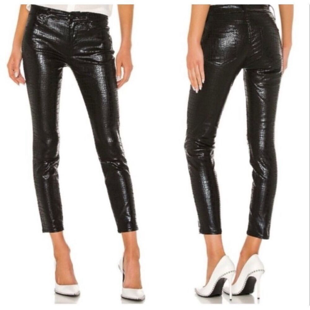 Frame Denim Le High Rise Skinny Croc Print Black Jeans Size 28